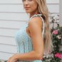Beau Blue Tied Shoulder Pointelle Knit Tank Top