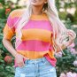 Orange Stripe Color Block Knitted T Shirt Sweater