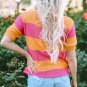 Orange Stripe Color Block Knitted T Shirt Sweater