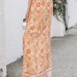 Grapefruit Orange Tie Waist Boho Floral Wide Leg Pants