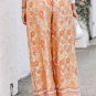 Grapefruit Orange Tie Waist Boho Floral Wide Leg Pants