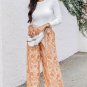 Grapefruit Orange Tie Waist Boho Floral Wide Leg Pants