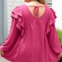 Pink Crinkle Ruffled V Neck Plus Size Blouse