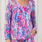 Purple Floral Long Sleeve Top and Drawstring Shorts Set