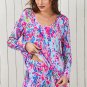 Purple Floral Long Sleeve Top and Drawstring Shorts Set
