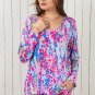 Purple Floral Long Sleeve Top and Drawstring Shorts Set