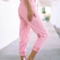 Pink Acid Wash Elastic Cuffed High Waist Jeans
