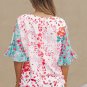 Multicolor Leopard Floral Mixed Print Ruffle Sleeve Surplice Blouse