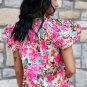 Rose Ruffle Flutter Sleeve Floral Print Blouse