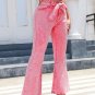 Pink Flare Leg High Waist Front Knot Casual Jeans