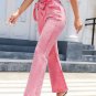 Pink Flare Leg High Waist Front Knot Casual Jeans