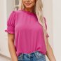 Rose Solid Color Smocked Puff Sleeve Blouse