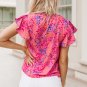 Fiery Red Leopard Print V Neck Flutter Sleeve Blouse