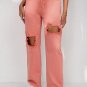 Pink High Waist Ripped Straight Leg Pocket Jeans