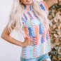 Multicolor Striped Print High Neck Flutter Top