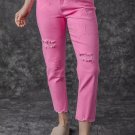 Pink Star Shape Patchwork Mid Waist Straight Leg Jeans