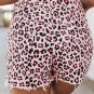 Pink Leopard Print Raw Hem Denim Shorts