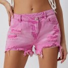 Pink High Rise Crossover Waist Denim Shorts