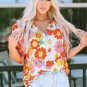 Orange Abstract Print V Neck Half Sleeve Blouse