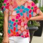 Pink Abstract Print V Neck Dolman Blouse