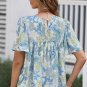 Sky Blue Paisley Print Wide Sleeves Loose Blouse