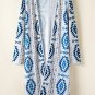 Sky Blue Western Aztec Printed Open Front Long Cardigan