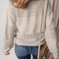 Brown Eyelet Pattern Detail V Neck Drop Shoulder Sweater
