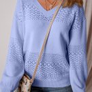 Sky Blue Eyelet Pattern Detail V Neck Drop Shoulder Sweater