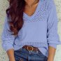 Sky Blue Eyelet Pattern Detail V Neck Drop Shoulder Sweater
