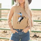 Parchment Western Cowboy Embroidery Round Neck Sleeveless Sweater
