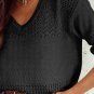 Black Eyelet Pattern Detail V Neck Drop Shoulder Sweater