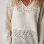 White Eyelet Pattern Detail V Neck Drop Shoulder Sweater