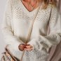 White Eyelet Pattern Detail V Neck Drop Shoulder Sweater