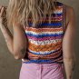 Dark Blue Striped Textured Knit Crew Neck Sweater Vest