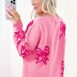 Pink Bow Pattern Drop Shoulder Loose Sweater