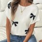 Black Bow Pattern Knit Short Sleeve Sweater