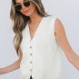 White V Neck Buttoned Sweater Vest