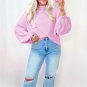 Pink Raw Edge Ribbed Detail Drop Shoulder Sweater