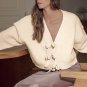 Jet Stream Bowknot Front Loose V Neck Knitted Cardigan