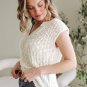 Beige Notched V Neck Short Sleeve Sweater