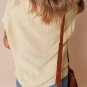 Oatmeal Solid Color Batwing Short Sleeve Round Neck Knit T Shirt