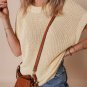 Oatmeal Solid Color Batwing Short Sleeve Round Neck Knit T Shirt