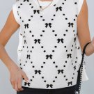 White Bow Pattern Buttoned Side Cropped Sweater Vest