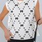 White Bow Pattern Buttoned Side Cropped Sweater Vest