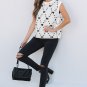 White Bow Pattern Buttoned Side Cropped Sweater Vest