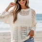 White Hollow Out Knit Bracelet Sleeve Drop Shoulder Sweater