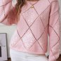 Light Pink Hollowed Rhombus Pattern Sequin Detail Round Neck Sweater