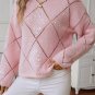 Light Pink Hollowed Rhombus Pattern Sequin Detail Round Neck Sweater