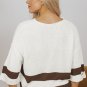 Brown Striped Accent Notched V Neck Cropped Sweater T Shirt