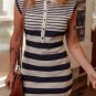 Black Mixed Striped Print Half Placket Cap Sleeve Bodycon Sweater Dress